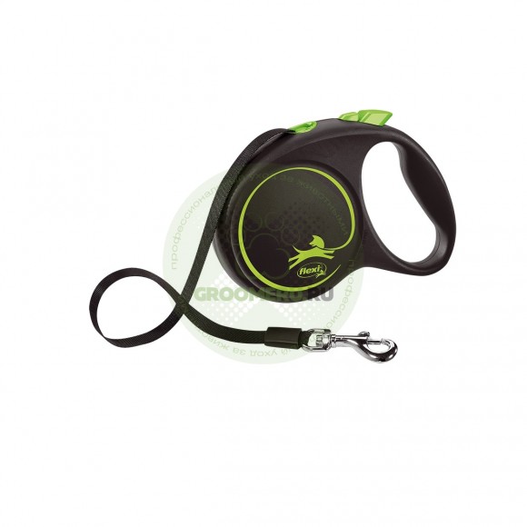 Поводок-рулетка для собак Flexi Black Design  25 кг  5 м  ремень, зеленый