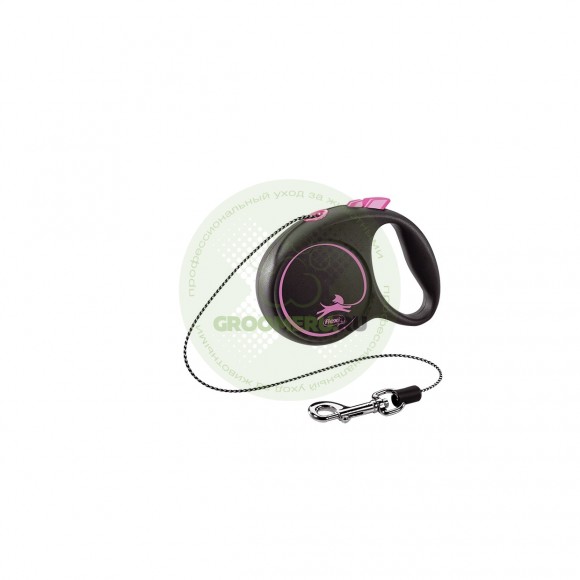 Поводок-рулетка для собак Flexi Black Design  8 кг 3 м  трос, розовый