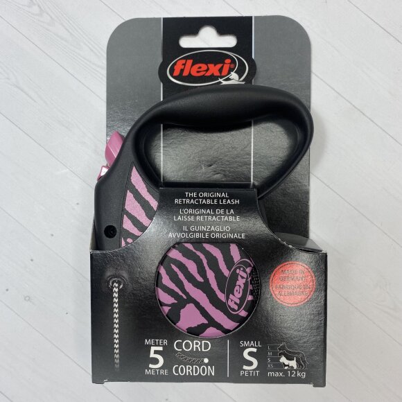Поводок-рулетка для собак Flexi Safari Zebra S, розовая