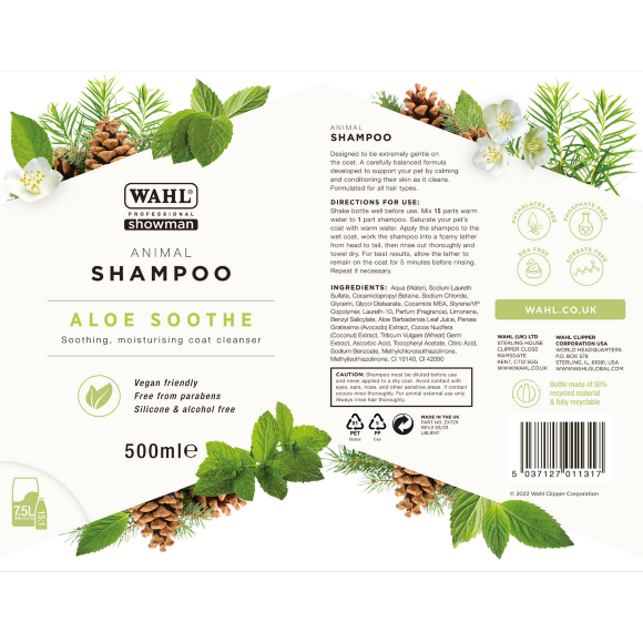 Шампунь Wahl Aloe Soothe успокаивающий, 500 мл