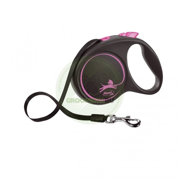 Поводок-рулетка для собак Flexi Black Design L 5 м 50 кг ремень, розовый (уценка)