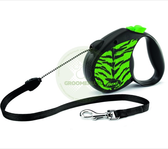 Поводок-рулетка для собак Flexi Safari Tiger M, зеленая (уценка)