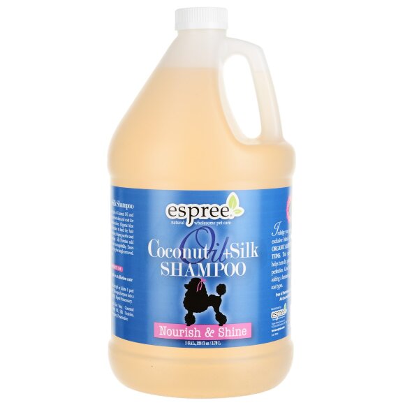 Шампунь Espree для блеска шерсти с кокосовым маслом и протеинами шелка, 3,8 л Шампунь Espree для блеска шерсти с кокосовым маслом и протеинами шелка, 3,8 л