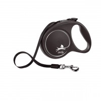 Поводок-рулетка для собак Flexi Black Design L 5 м 50 кг ремень, серебристый (уценка)