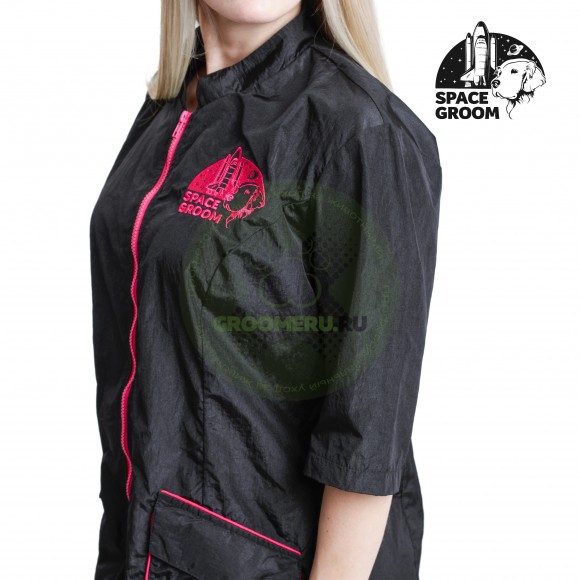 Рубашка Space Groom на молнии с рукавом 3/4, черно-розовая, размер XXL