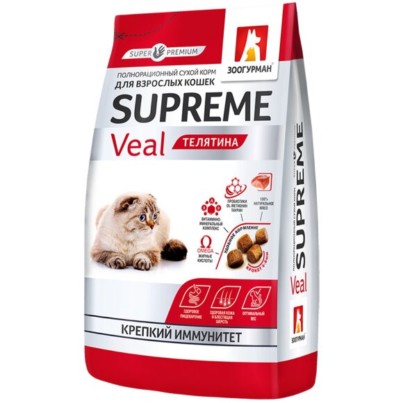 Сухой корм Зоогурман телятина для взрослых кошек, 350 г