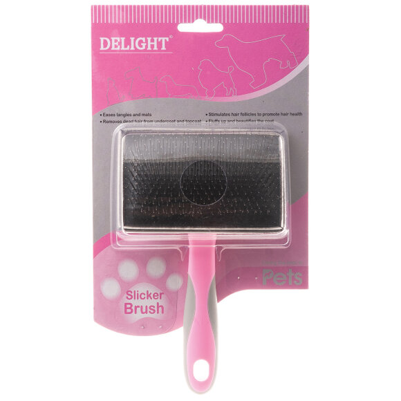 Пуходёрка DeLIGHT  металл. длиннозубый корд для пушистых животных, розовая