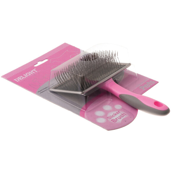 Пуходёрка DeLIGHT  металл. длиннозубый корд для пушистых животных, розовая