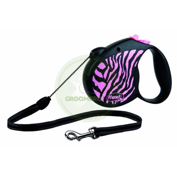 Поводок-рулетка для собак Flexi Safari Zebra M, розовая