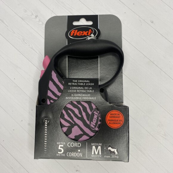 Поводок-рулетка для собак Flexi Safari Zebra M, розовая