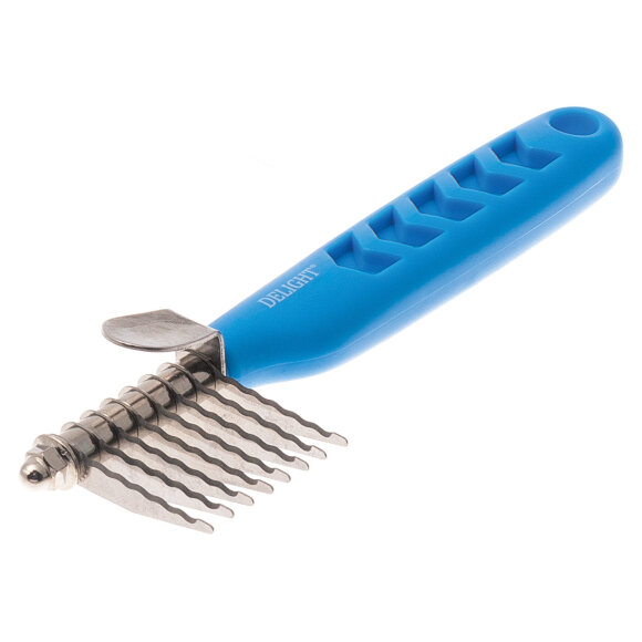 Колтунорез DeLIGHT боковой "мини" загнутые, 8 лезвий, с пластиковой синей ручкой Колтунорез DeLIGHT боковой "мини" загнутые, 8 лезвий, с пластиковой синей ручкой
