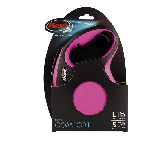 Поводок-рулетка для собак Flexi New Comfort L 5 м ремень розовый (снято с производства) Поводок-рулетка для собак Flexi New Comfort L 5 м ремень розовый (снято с производства)