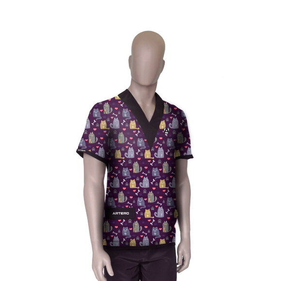 Рубашка Artero с V-образным вырезом и принтом "Коты", размер M