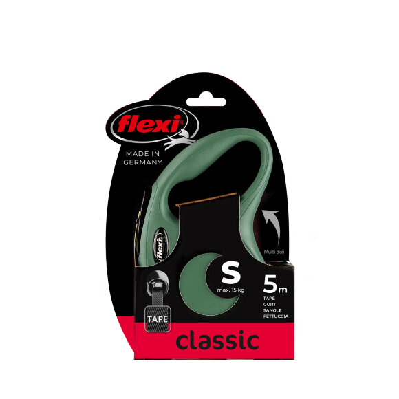 Поводок-рулетка для собак Flexi New Classic S 15 кг 5 м ремень, оливковый Поводок-рулетка для собак Flexi New Classic S 15 кг 5 м ремень, оливковый