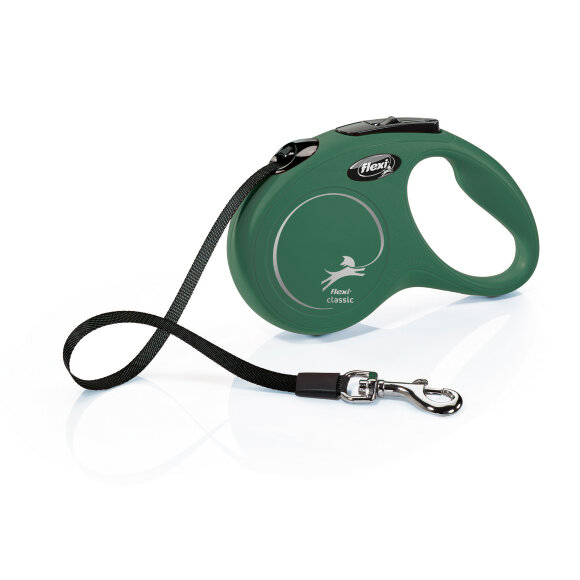 Поводок-рулетка для собак Flexi New Classic S 15 кг 5 м ремень, оливковый Поводок-рулетка для собак Flexi New Classic S 15 кг 5 м ремень, оливковый