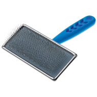 Пуходерка DeLight металлическая с пластиковой синей ручкой, большая