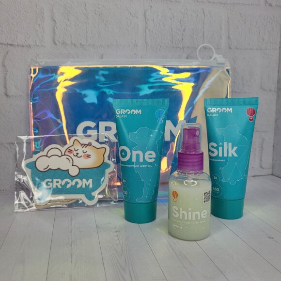Набор косметики Groom "Домашний уход" (One, Silk, Shine по 50 мл + губка и косметичка)