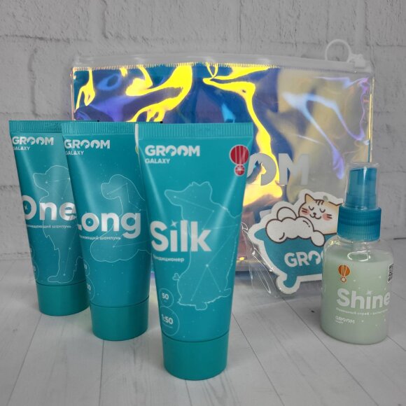 Набор косметики Groom "Утяжеление" (One, Long, Silk, Shine по 50 мл + губка и косметичка) exp: 23.11.2025 Набор косметики Groom "Утяжеление" (One, Long, Silk, Shine по 50 мл + губка и косметичка) exp: 23.11.2025