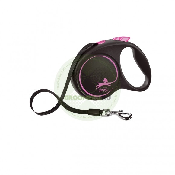 Поводок-рулетка для собак Flexi Black Design  25 кг 5 м  ремень, розовый