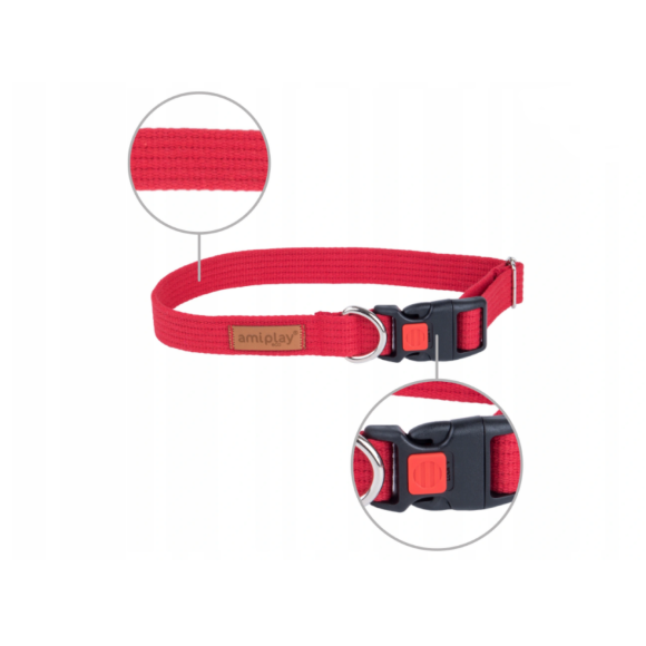 Oшейник регулируемый с блокировкой AmiPlay Cotton красный, размер M