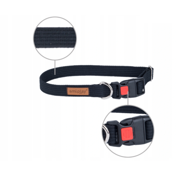 Oшейник регулируемый с блокировкой AmiPlay Cotton черный, размер M