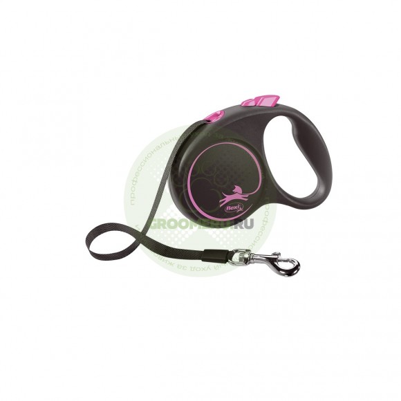Поводок-рулетка для собак Flexi Black Design S 5 м 15 кг ремень, розовый