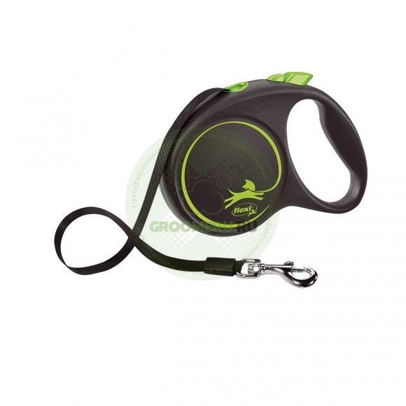 Поводок-рулетка для собак Flexi Black Design 50 кг  5 м  ремень, зеленый