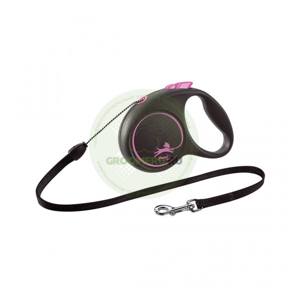 Поводок-рулетка для собак Flexi Black Design  20 кг 5 м 20  трос, розовый